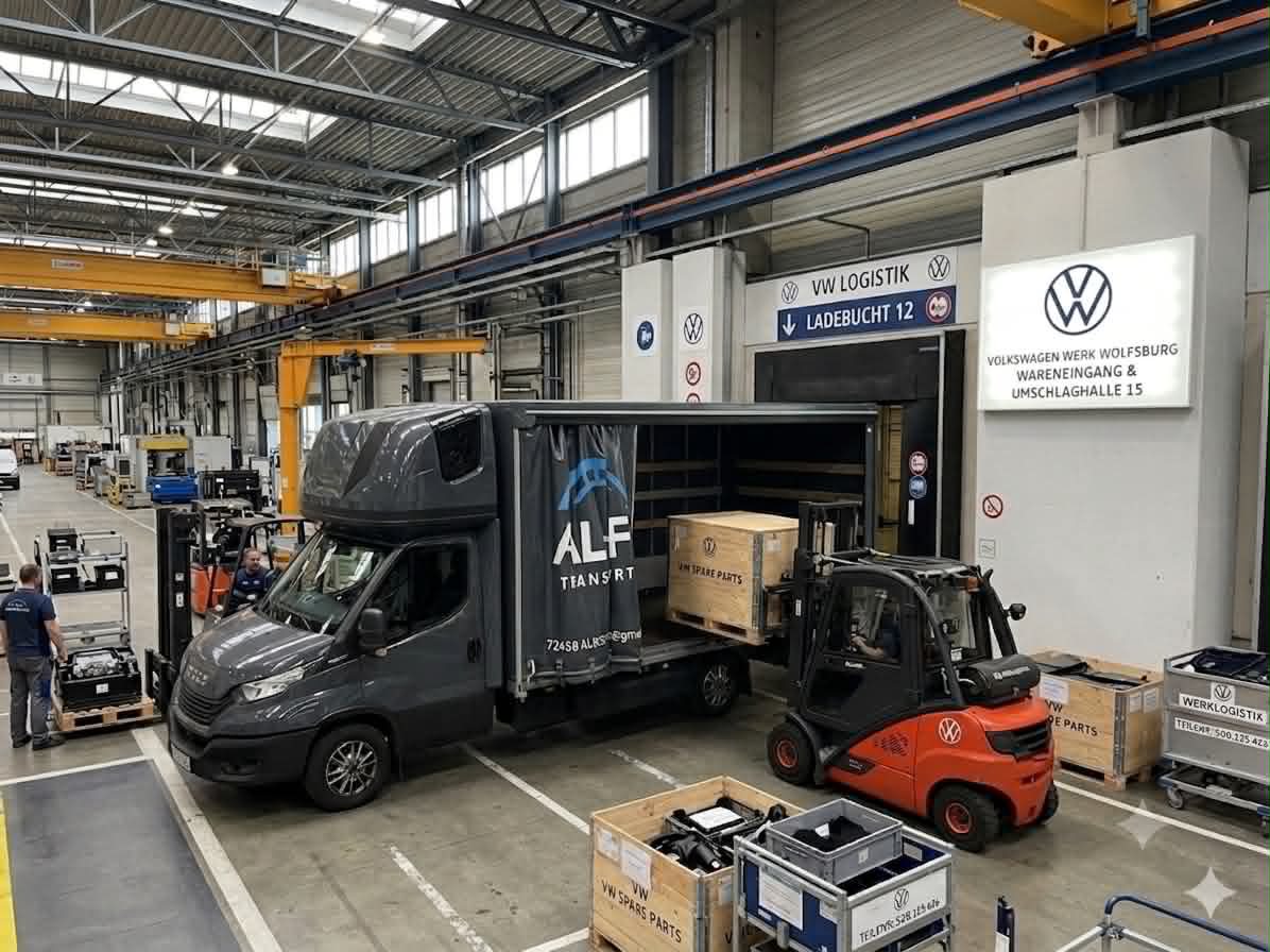 AL-FI Transporter beim Beladen mit dem Gabelstapler in einer Lagerhalle